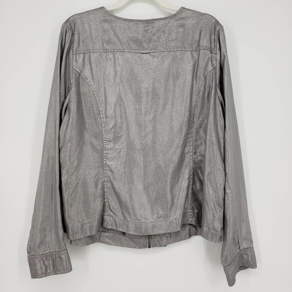 Lane Bryant Zip Up Jacket 18 Ruffle Collarless Linen & Cotton Metallic Silver - Picture 2 of 8